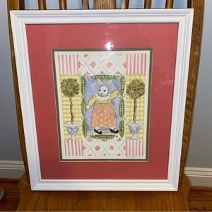 Bunny Print W Pink Frame 18” X 16” Signed LithographBy Artist Kelly B Rightsell